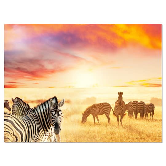 Designart - Cute Zebras Grazing in Grassland